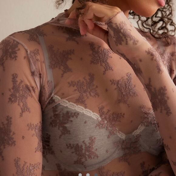 Free People Two-Tone Lady Lux Sheer Mesh Top Fawn M - Picture 9 of 9